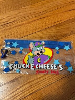 Chuck E. Cheese's Kids Clear Goody Bag Zippered Pouch Blue Stars 2004